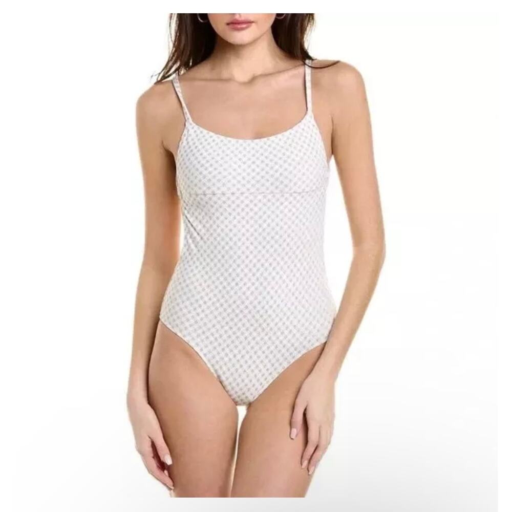 Solid & Striped Melissa One Piece Swimsuit White Metallic Lurex Gingham Size XS